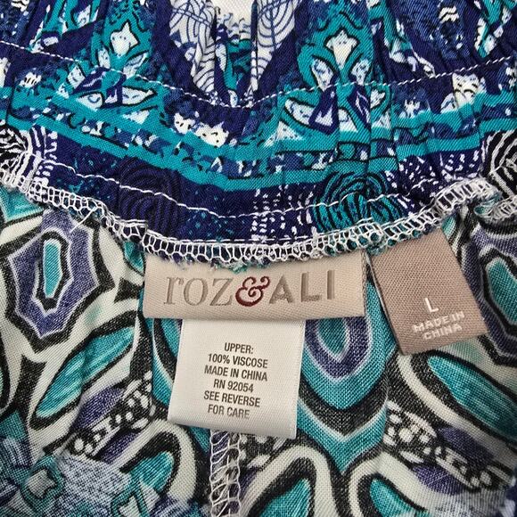 Roz & Ali Blue Wide Leg Palazzo Pants Yoga Travel Boho Hippie Mosaic Comfort L - Picture 3 of 11